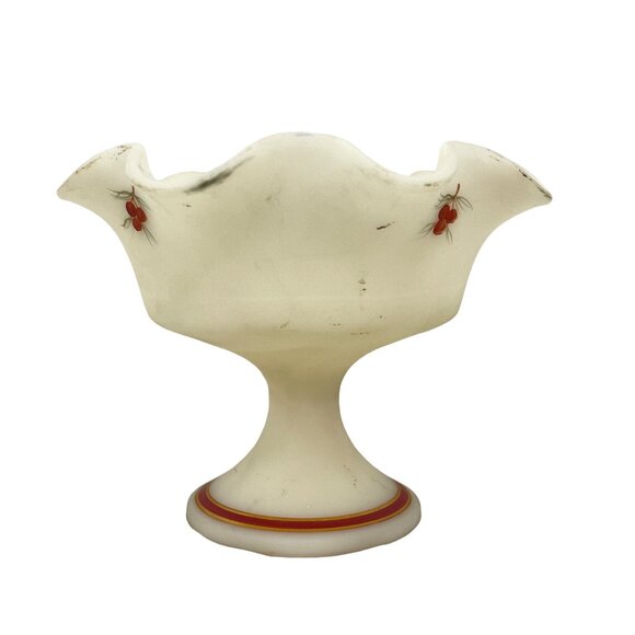 Vintage Hand-Painted Milk Glass Compote Bowl With Pinecone and Berry Design - Picture 4 of 8